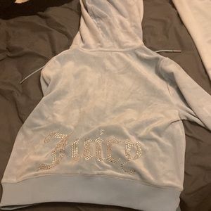 Juicy couture velour sweatsuit NWOT, powder blue, size S pants, size M hoodie